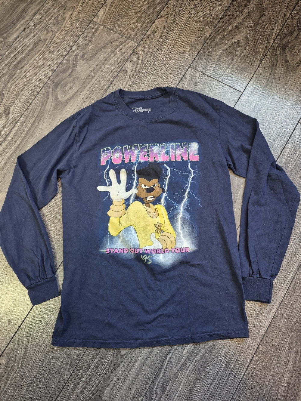 Vintage 1995 Disney "Powerline" Long-Sleeve Graphic Tee Goofy Film Tour!